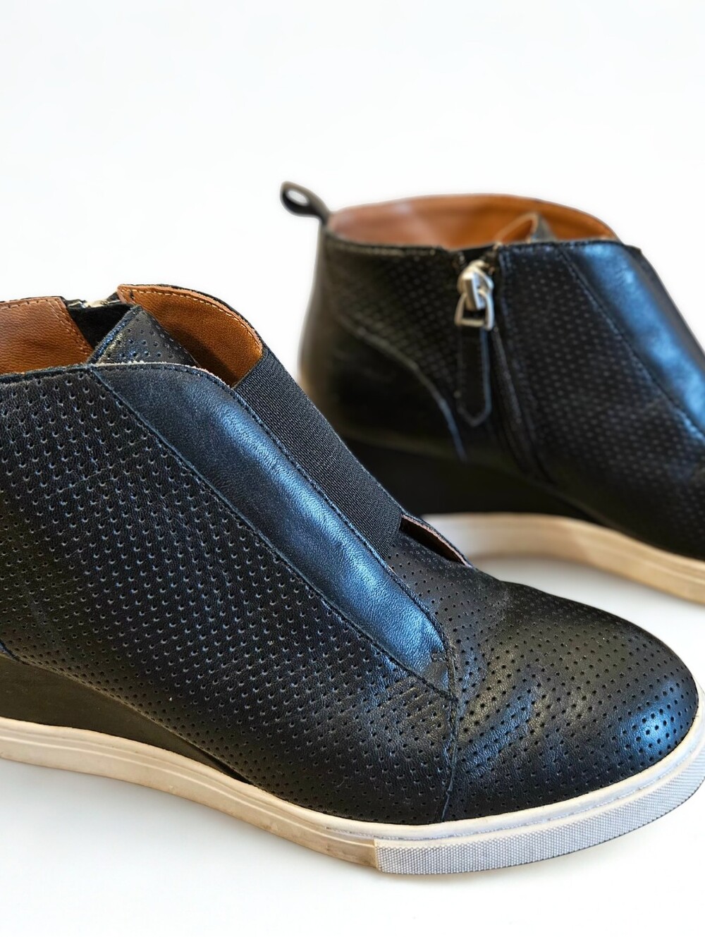 Paolo Black Perforated Leather Wedge Sneakers with White Sole
